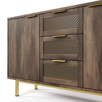 Industrial Style Metal and Wood Sideboard – Modern Buffet Cabinet with Open Shelf & Storage Drawers – Perfect for Living Room, Dining Room or Entryway - Tarteebstudio