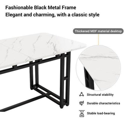 Modern Metal Frame Rectangular Dining Table – Stylish Kitchen & Living Room Table with Steel Legs – Available in Wood, MDF or Glass Top - Tarteebstudio