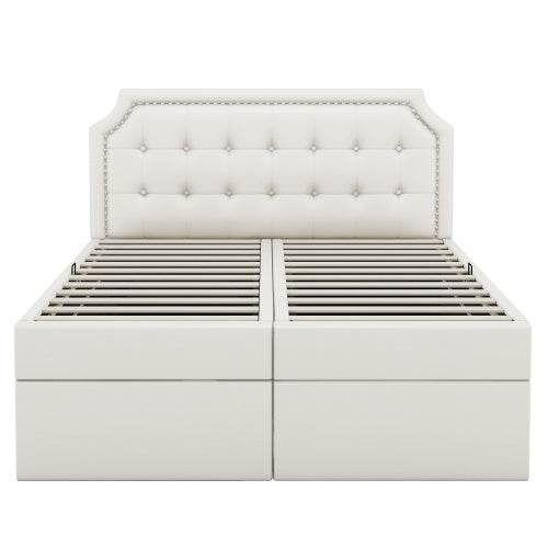PU Leather & Metal-Framed Double Bed – Sturdy Queen/King Size Bedroom Furniture with Upholstered Headboard – Modern Platform Bed Frame for Home Use - Tarteebstudio