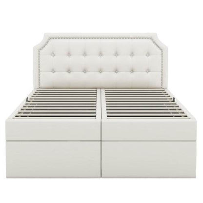 PU Leather & Metal-Framed Double Bed – Sturdy Queen/King Size Bedroom Furniture with Upholstered Headboard – Modern Platform Bed Frame for Home Use - Tarteebstudio