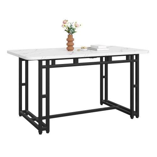 Modern Metal Frame Rectangular Dining Table – Stylish Kitchen & Living Room Table with Steel Legs – Available in Wood, MDF or Glass Top - Tarteebstudio