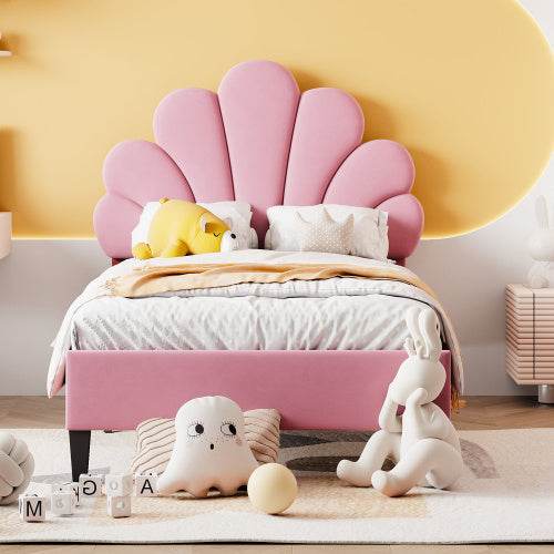 Luxury Velvet Bed for Girls – Upholstered Kids Bed with Button-Tufted Headboard & Wooden/Metal Frame – Sturdy Single Bed (90x200cm) for Bedroom or Nursery - Tarteebstudio