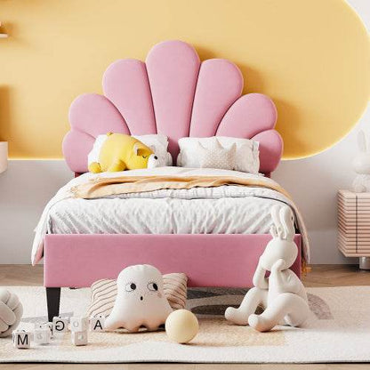 Luxury Velvet Bed for Girls – Upholstered Kids Bed with Button-Tufted Headboard & Wooden/Metal Frame – Sturdy Single Bed (90x200cm) for Bedroom or Nursery - Tarteebstudio