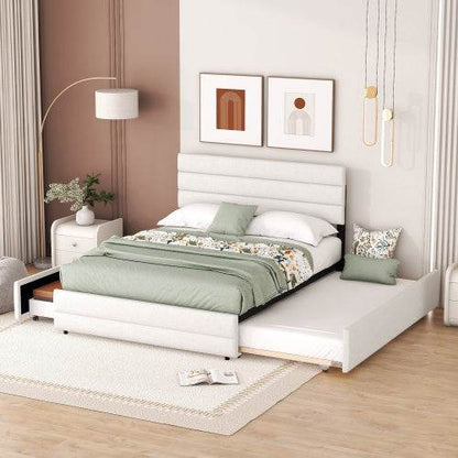 Plattformbett 140x200 cm – Doppelbett mit Stauraum & 2 Schubladen | Beige Samt-Bezug | Ohne Boxspring – Ideal für Schlafzimmer, Gästezimmer oder kleine Räume - Tarteebstudio