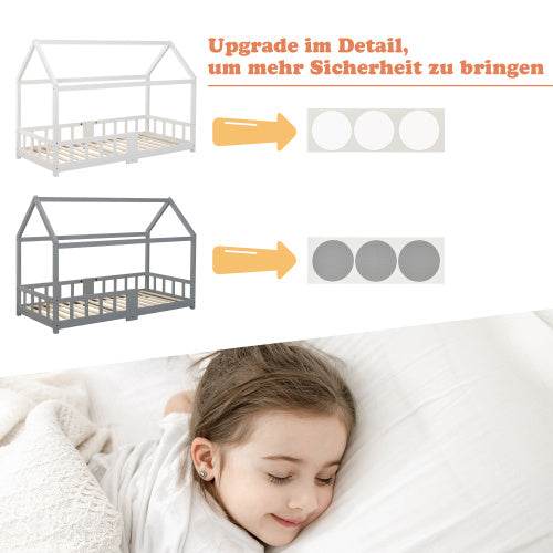 Kiefer-Kinderhausbett 90x200 cm – Spiel & Schlafbett im Häuschen-Design – Stabiles Holzbett für Kinderzimmer, Jugendzimmer oder Gästezimmer - Tarteebstudio