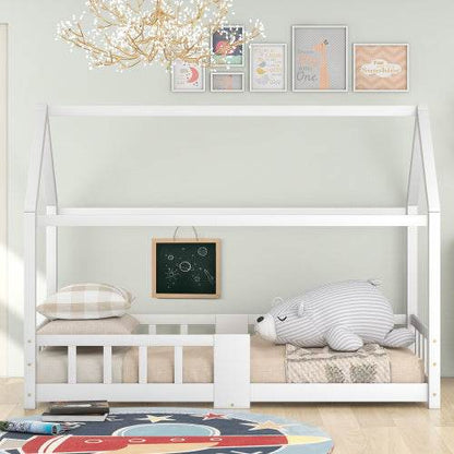 Kiefer-Kinderhausbett 90x200 cm – Spiel & Schlafbett im Häuschen-Design – Stabiles Holzbett für Kinderzimmer, Jugendzimmer oder Gästezimmer - Tarteebstudio