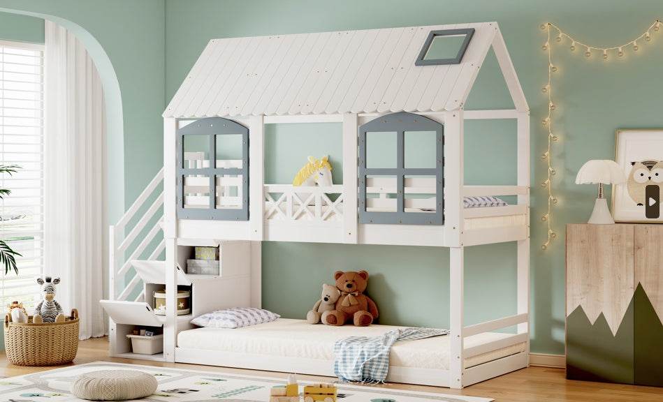 Massivholz Doppelschicht Babybett – 2in1 Hoch-/Flachbett für Babys & Kleinkinder – Verstellbares Kinderbett mit Naturlack, Weiß oder in Eiche geölt - Tarteebstudio