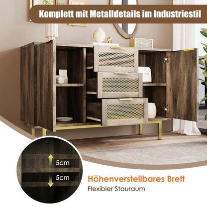 Industrial Style Metal and Wood Sideboard – Modern Buffet Cabinet with Open Shelf & Storage Drawers – Perfect for Living Room, Dining Room or Entryway - Tarteebstudio