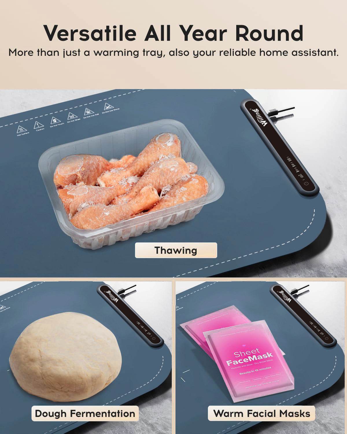 Willing 250W Food Warming Mat – 3 Temperature Settings | Portable Electric Warming Tray for Ceramics, Glass & Stainless Steel Dishes | Ideal for Buffet, Dinner, Party – Navy Blue - Tarteebstudio