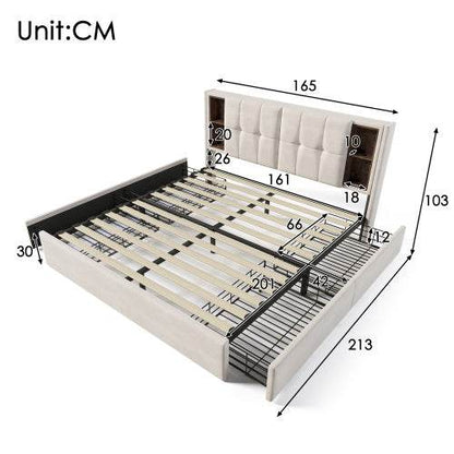 Luxury Metal & Velvet Bed Frame – Upholstered Queen/King Size Bed with Sturdy Steel Frame – Elegant Bedroom Furniture with Button-Tufted Headboard - Tarteebstudio