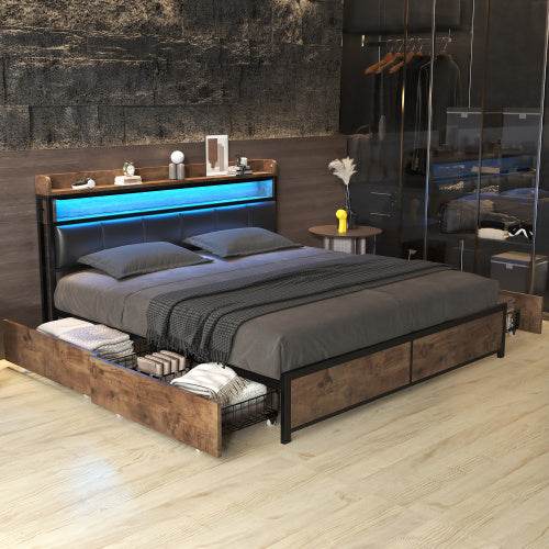PU Leather & Wood Bed Frame with Slatted Base & Upholstered Headboard – Modern Bedroom Furniture in Queen & King Size – Easy Assembly - Tarteebstudio