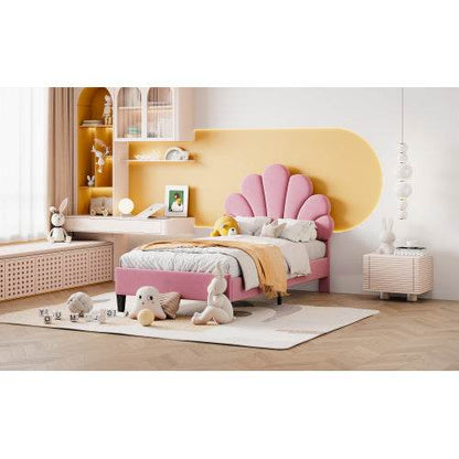 Luxury Velvet Bed for Girls – Upholstered Kids Bed with Button-Tufted Headboard & Wooden/Metal Frame – Sturdy Single Bed (90x200cm) for Bedroom or Nursery - Tarteebstudio