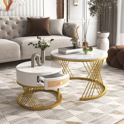 Modern Fibreboard & Metal Round Coffee Table – Stylish MDF Living Room Table with Steel Legs – Space-Saving Design for Small Spaces, Apartments & Lofts - Tarteebstudio