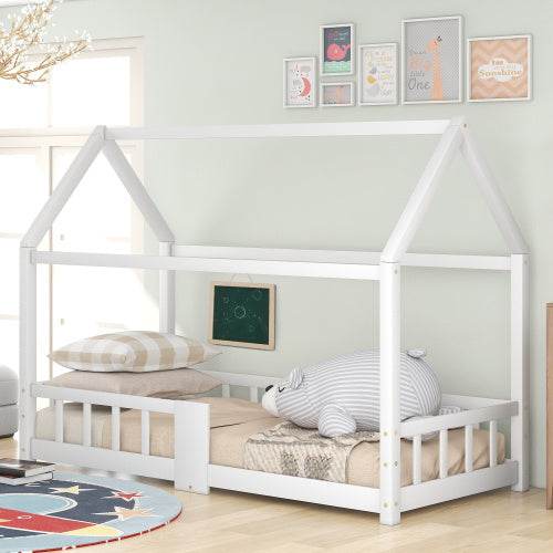Kiefer-Kinderhausbett 90x200 cm – Spiel & Schlafbett im Häuschen-Design – Stabiles Holzbett für Kinderzimmer, Jugendzimmer oder Gästezimmer - Tarteebstudio