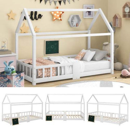 Kiefer-Kinderhausbett 90x200 cm – Spiel & Schlafbett im Häuschen-Design – Stabiles Holzbett für Kinderzimmer, Jugendzimmer oder Gästezimmer - Tarteebstudio