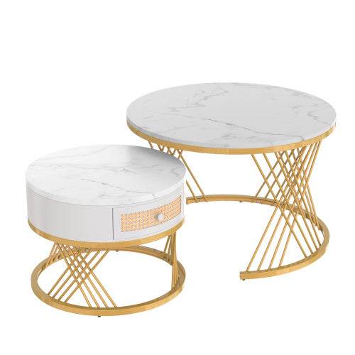Modern Fibreboard & Metal Round Coffee Table – Stylish MDF Living Room Table with Steel Legs – Space-Saving Design for Small Spaces, Apartments & Lofts - Tarteebstudio