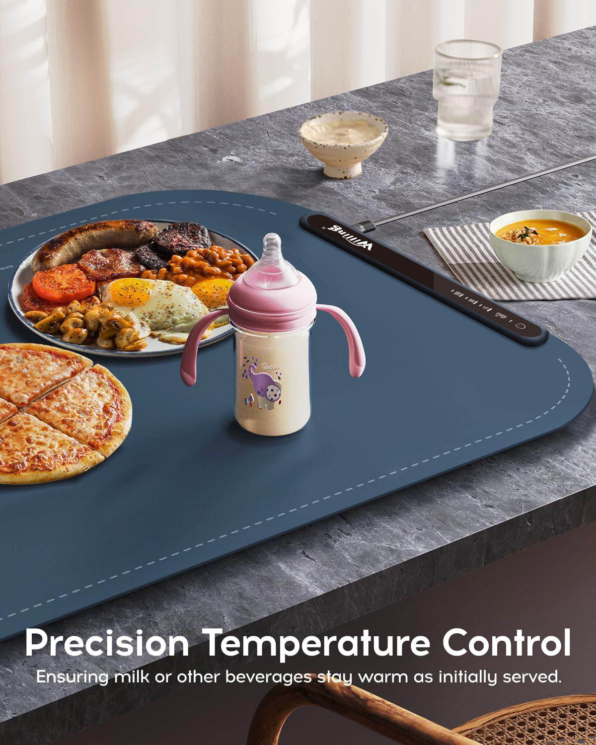 Willing 250W Food Warming Mat – 3 Temperature Settings | Portable Electric Warming Tray for Ceramics, Glass & Stainless Steel Dishes | Ideal for Buffet, Dinner, Party – Navy Blue - Tarteebstudio
