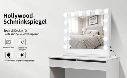 LED Makeup Mirror with 14 Adjustable Lights – 80x67cm Large Lighted Vanity Mirror for Makeup, Beauty, and Photography – White Frame - Tarteebstudio