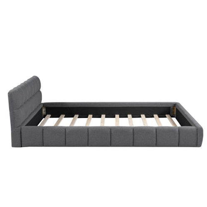 Queen Size Double Bed with Soft Linen Upholstered Backrest – Sturdy Wooden & Metal Frame | No Box Spring Needed – Modern Bedroom Furniture in Natural Fabric Design - Tarteebstudio