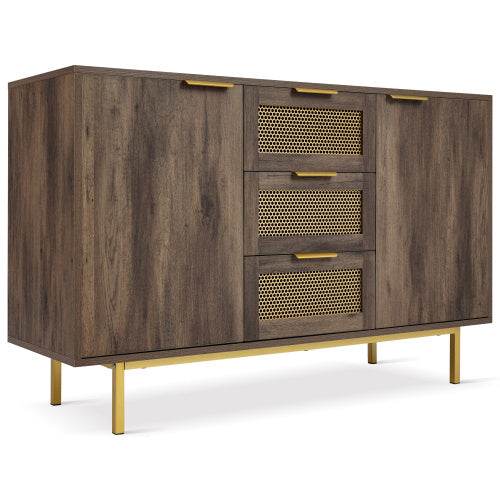 Industrial Style Metal and Wood Sideboard – Modern Buffet Cabinet with Open Shelf & Storage Drawers – Perfect for Living Room, Dining Room or Entryway - Tarteebstudio
