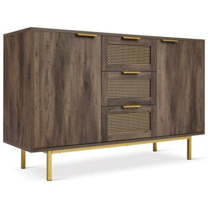 Industrial Style Metal and Wood Sideboard – Modern Buffet Cabinet with Open Shelf & Storage Drawers – Perfect for Living Room, Dining Room or Entryway - Tarteebstudio