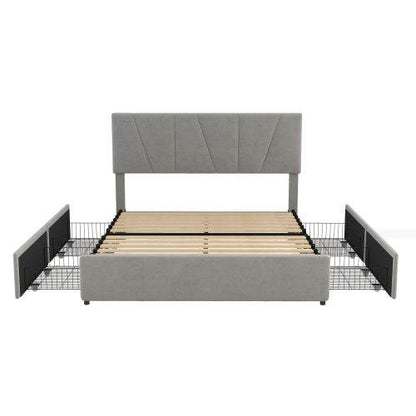 Luxury Decorated King-Size Upholstered Platform Bed – Elegant Button-Tufted Headboard with Wooden Slats Support – Modern Bedroom Furniture in Queen & King Size - Tarteebstudio