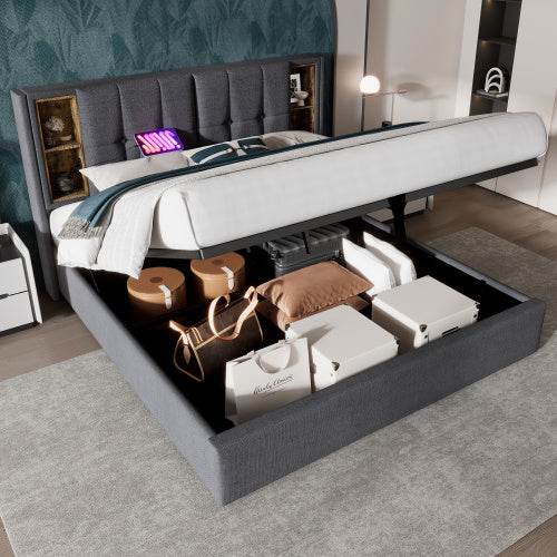 Premium Linen Upholstered Bed Frame – Queen/King Size Wooden & Metal Bed with Button-Tufted Headboard – Sturdy Platform Bed for Modern Bedrooms - Tarteebstudio