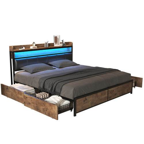 PU Leather & Wood Bed Frame with Slatted Base & Upholstered Headboard – Modern Bedroom Furniture in Queen & King Size – Easy Assembly - Tarteebstudio