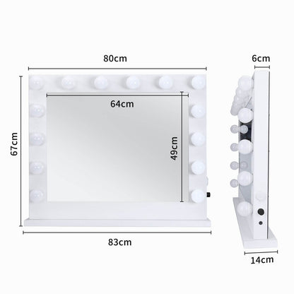 LED Makeup Mirror with 14 Adjustable Lights – 80x67cm Large Lighted Vanity Mirror for Makeup, Beauty, and Photography – White Frame - Tarteebstudio