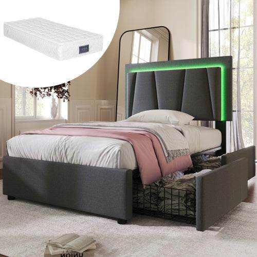Wooden Storage Bed Frame with Underbed Storage – Solid Wood Single Bed Frame (90x200 cm) – Natural Finish Platform Bed with Lattice Base & No Box Spring Needed - Tarteebstudio