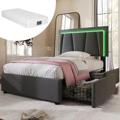Wooden Storage Bed Frame with Underbed Storage – Solid Wood Single Bed Frame (90x200 cm) – Natural Finish Platform Bed with Lattice Base & No Box Spring Needed - Tarteebstudio