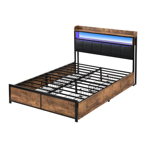 PU Leather & Wood Bed Frame with Slatted Base & Upholstered Headboard – Modern Bedroom Furniture in Queen & King Size – Easy Assembly - Tarteebstudio
