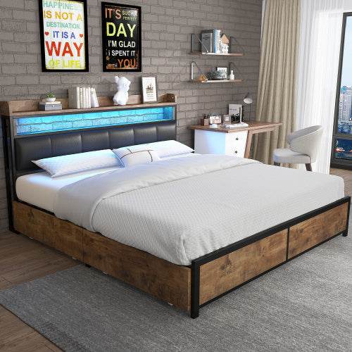 PU Leather & Wood Bed Frame with Slatted Base & Upholstered Headboard – Modern Bedroom Furniture in Queen & King Size – Easy Assembly - Tarteebstudio