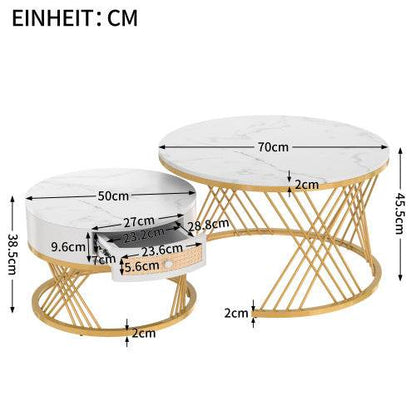 Modern Fibreboard & Metal Round Coffee Table – Stylish MDF Living Room Table with Steel Legs – Space-Saving Design for Small Spaces, Apartments & Lofts - Tarteebstudio