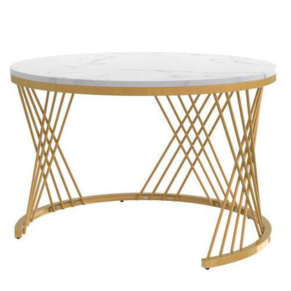 Modern Fibreboard & Metal Round Coffee Table – Stylish MDF Living Room Table with Steel Legs – Space-Saving Design for Small Spaces, Apartments & Lofts - Tarteebstudio