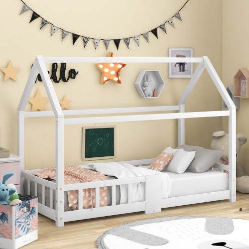 Kiefer-Kinderhausbett 90x200 cm – Spiel & Schlafbett im Häuschen-Design – Stabiles Holzbett für Kinderzimmer, Jugendzimmer oder Gästezimmer - Tarteebstudio