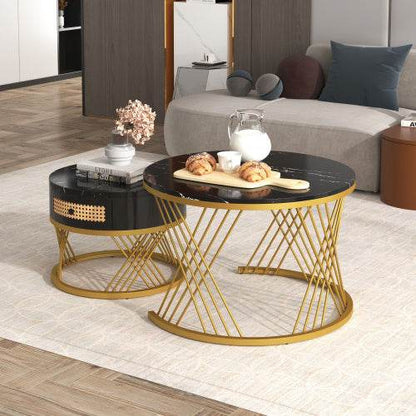 Modern Fibreboard & Metal Round Coffee Table – Stylish MDF Living Room Table with Steel Legs – Space-Saving Design for Small Spaces, Apartments & Lofts - Tarteebstudio