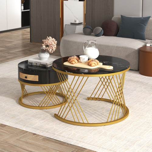 Modern Fibreboard & Metal Round Coffee Table – Stylish MDF Living Room Table with Steel Legs – Space-Saving Design for Small Spaces, Apartments & Lofts - Tarteebstudio