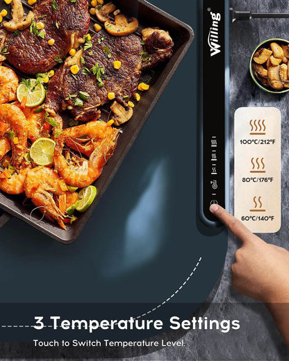 Willing 250W Food Warming Mat – 3 Temperature Settings | Portable Electric Warming Tray for Ceramics, Glass & Stainless Steel Dishes | Ideal for Buffet, Dinner, Party – Navy Blue - Tarteebstudio