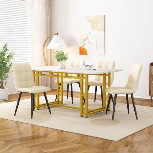 Modern Rectangular Dining Table with Metal Frame – Stylish Kitchen & Living Room Table for Home & Office Use - Tarteebstudio
