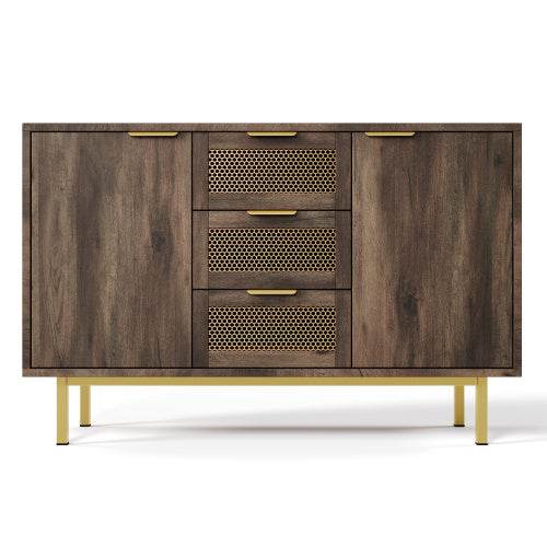 Industrial Style Metal and Wood Sideboard – Modern Buffet Cabinet with Open Shelf & Storage Drawers – Perfect for Living Room, Dining Room or Entryway - Tarteebstudio