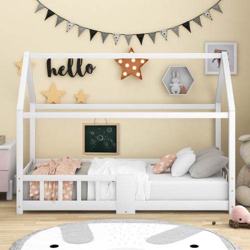 Kiefer-Kinderhausbett 90x200 cm – Spiel & Schlafbett im Häuschen-Design – Stabiles Holzbett für Kinderzimmer, Jugendzimmer oder Gästezimmer - Tarteebstudio