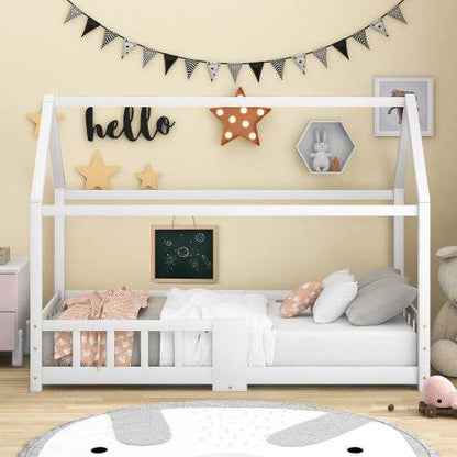 Kiefer-Kinderhausbett 90x200 cm – Spiel & Schlafbett im Häuschen-Design – Stabiles Holzbett für Kinderzimmer, Jugendzimmer oder Gästezimmer - Tarteebstudio