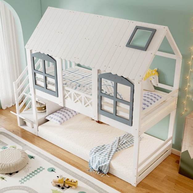 Massivholz Doppelschicht Babybett – 2in1 Hoch-/Flachbett für Babys & Kleinkinder – Verstellbares Kinderbett mit Naturlack, Weiß oder in Eiche geölt - Tarteebstudio