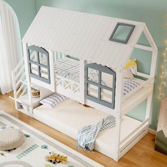 Massivholz Doppelschicht Babybett – 2in1 Hoch-/Flachbett für Babys & Kleinkinder – Verstellbares Kinderbett mit Naturlack, Weiß oder in Eiche geölt - Tarteebstudio
