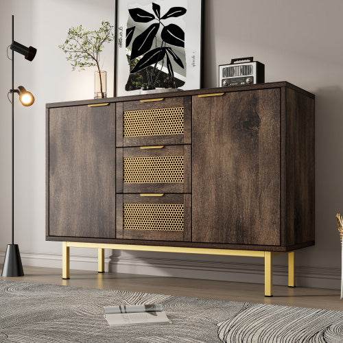 Industrial Style Metal and Wood Sideboard – Modern Buffet Cabinet with Open Shelf & Storage Drawers – Perfect for Living Room, Dining Room or Entryway - Tarteebstudio