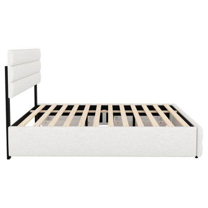 Plattformbett 140x200 cm – Doppelbett mit Stauraum & 2 Schubladen | Beige Samt-Bezug | Ohne Boxspring – Ideal für Schlafzimmer, Gästezimmer oder kleine Räume - Tarteebstudio
