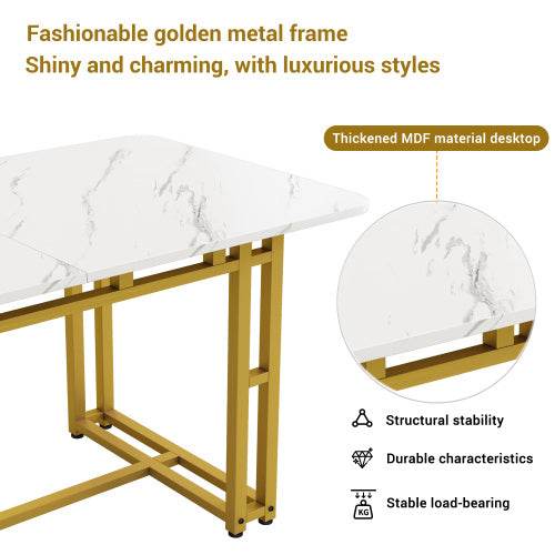 Modern Rectangular Dining Table with Metal Frame – Stylish Kitchen & Living Room Table for Home & Office Use - Tarteebstudio