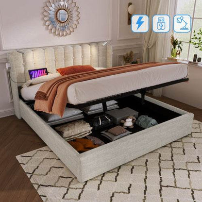Linen Upholstered Bed Frame with Storage – Queen/King Size Platform Bed with Linen Fabric & Wooden/Metal Frame – Button-Tufted Headboard & Underbed Storage - Tarteebstudio