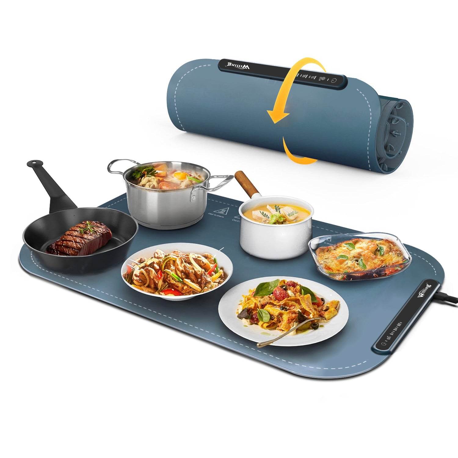 Willing 250W Food Warming Mat – 3 Temperature Settings | Portable Electric Warming Tray for Ceramics, Glass & Stainless Steel Dishes | Ideal for Buffet, Dinner, Party – Navy Blue - Tarteebstudio